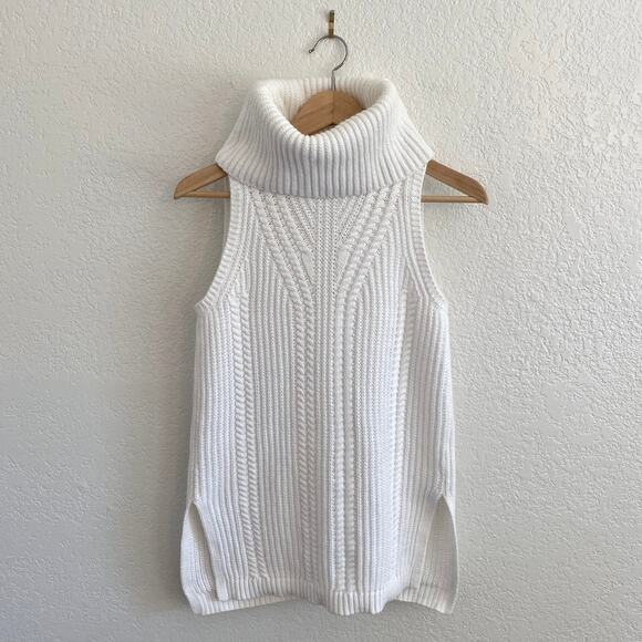 Banana Republic Cable Knit Turtleneck Tunic Sweater Sleeveless Off-White Small - Picture 1 of 7